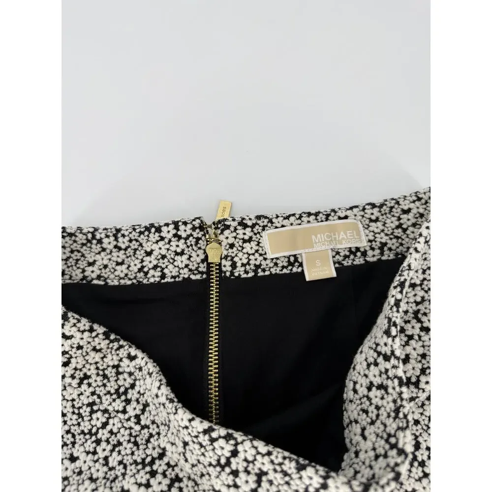 Michael Kors Black White Floral Mini Skirt Women’s Size S Fit Flare Back Zip